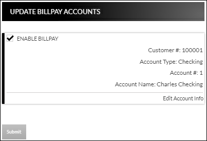 Update Bill pay accounts form