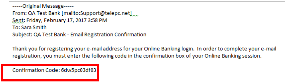 Email example with confirmation code